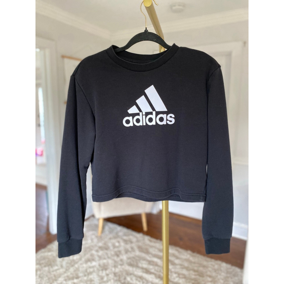 Adidas Cropped Logo Pullover Sweatshirt Black XS Women’s Athleisure Streetwear - Picture 2 of 6